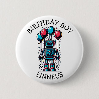 Robot Themed Boy's Happy Birthday Button