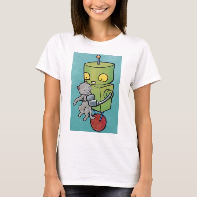 Robot und Gray Kitty T-Shirt (Vorderseite)