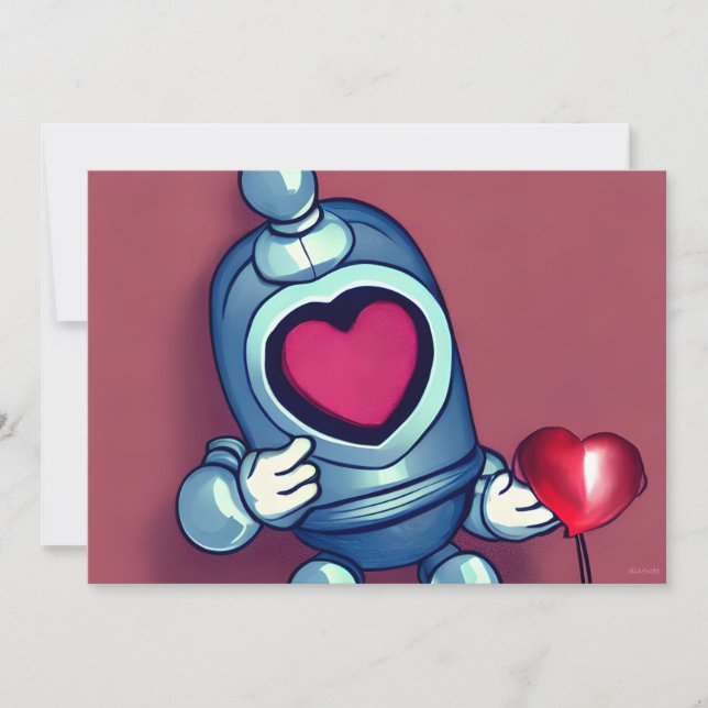 Robot Valentine Heart Balloon Feiertagskarte (Vorderseite)
