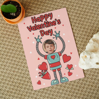 Robot Valentines Day Photo Classroom Holiday Card Feiertagskarte