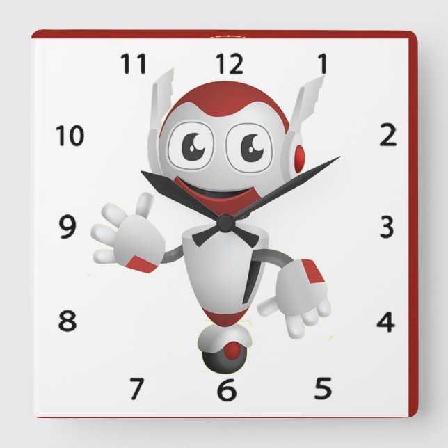 Robot Wall Clock Quadratische Wanduhr (Vorderseite)