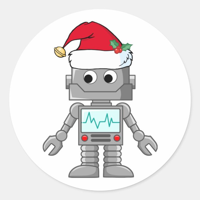 Robot Wear-Weihnachtsmannmütze Runder Aufkleber (Vorderseite)