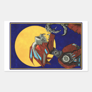 Robot Werewolf Wolf Mann heult auf dem Mond Rechteckiger Aufkleber