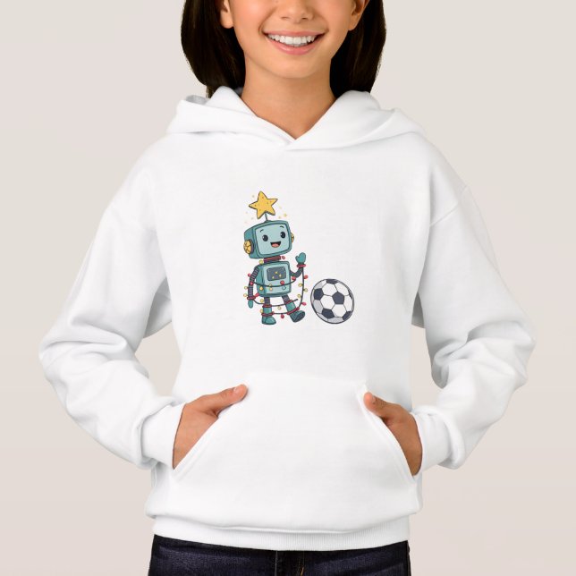 Robot with Christmas lights playing soccer Hoodie (Vorderseite)