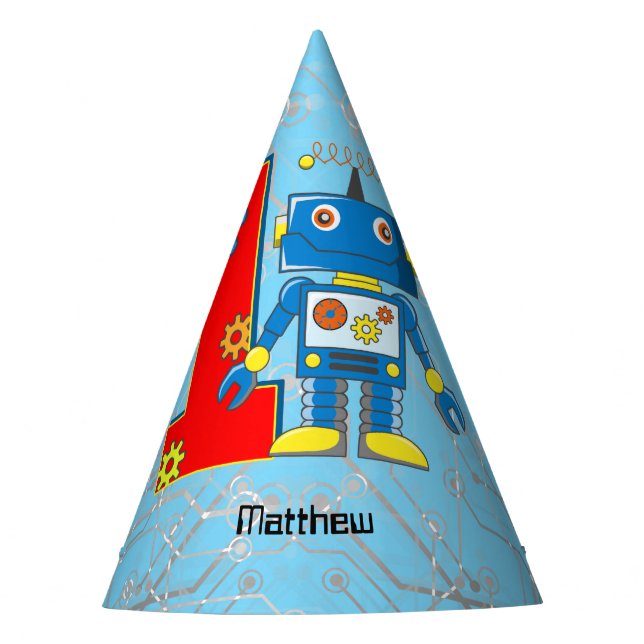 Roboter-1. Geburtstag Partyhütchen (Vorderseite)