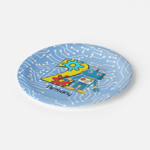 Roboter-2. Geburtstags-Gewohnheit Pappteller