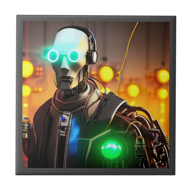 Roboter 2 kleine Keramik Fliese (Vorderseite)