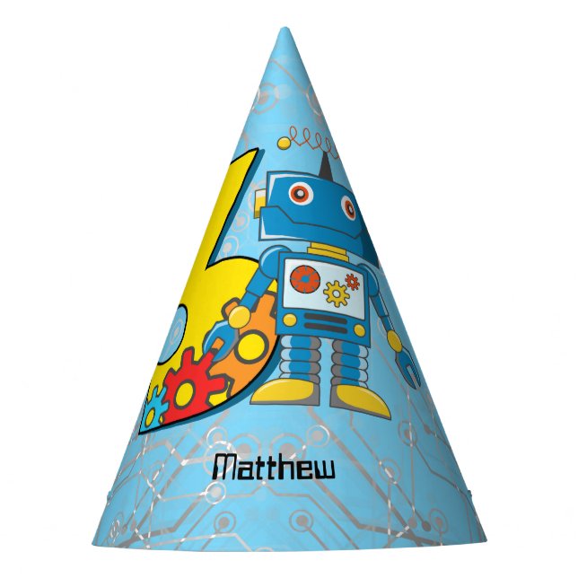 Roboter-3. Geburtstag Partyhütchen (Vorderseite)