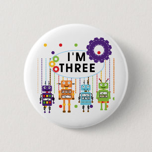 Roboter-3. Geburtstags-T-Shirts und Geschenke Button