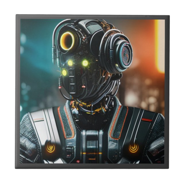 Roboter 3 kleine Keramik Fliese (Vorderseite)