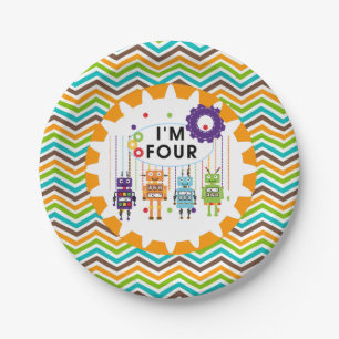 Roboter 4. Geburtstagspapier-Teller Pappteller