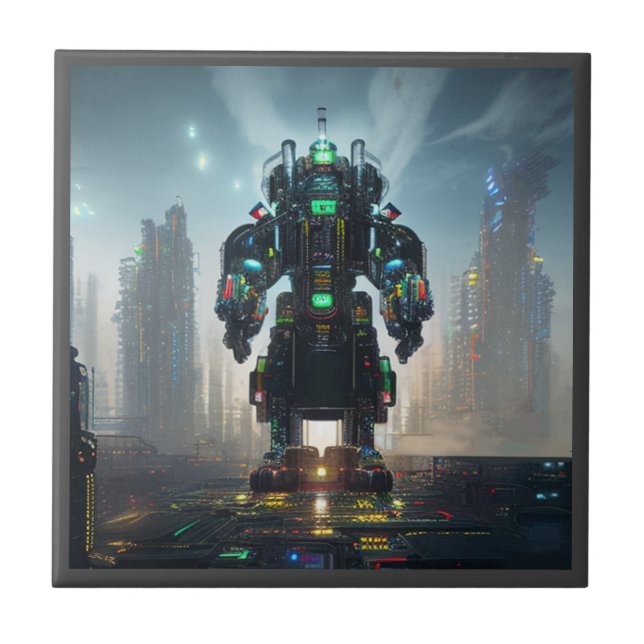 Roboter 4 kleine Keramik Fliese (Vorderseite)