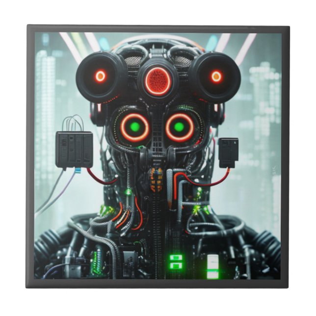 Roboter 5 kleine Keramik Fliese (Vorderseite)