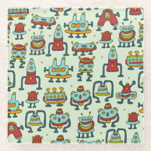 Roboter Aliens Vintage-Muster-Illustration Glasuntersetzer
