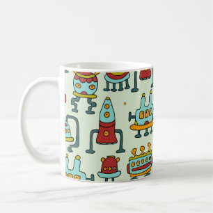 Roboter Aliens Vintage-Muster-Illustration Kaffeetasse