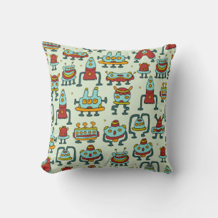 Roboter Aliens Vintage-Muster-Illustration Kissen