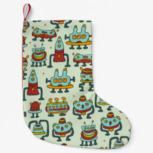 Roboter Aliens Vintage-Muster-Illustration Kleiner Weihnachtsstrumpf