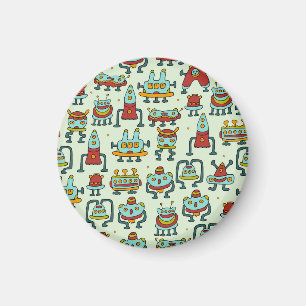 Roboter Aliens Vintage-Muster-Illustration Magnet