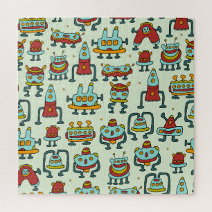 Roboter Aliens Vintage-Muster-Illustration Puzzle