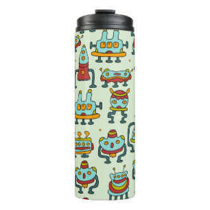 Roboter Aliens Vintage-Muster-Illustration Thermosbecher