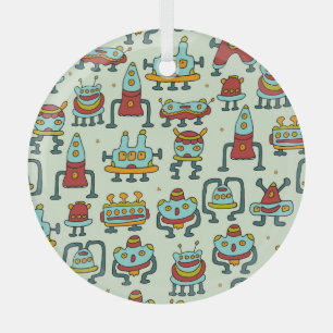 Roboter-Außerirdischen Vintage Musterdarstellung Ornament Aus Glas