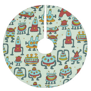 Roboter-Außerirdischen Vintage Musterdarstellung Polyester Weihnachtsbaumdecke