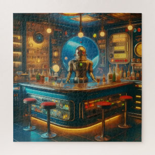 Roboter Barkeeper in intergalaktischer Space Age-K Puzzle