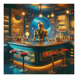 Roboter Barkeeper in intergalaktischer Spelunke de Fotodruck