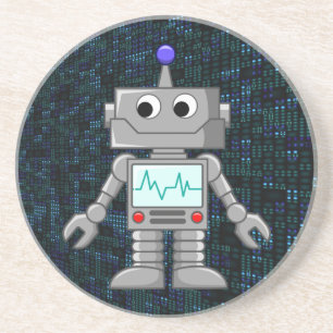 Roboter-Cartoon Sandstein Untersetzer