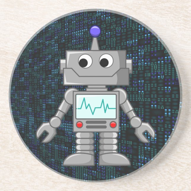 Roboter-Cartoon Sandstein Untersetzer (Vorne)