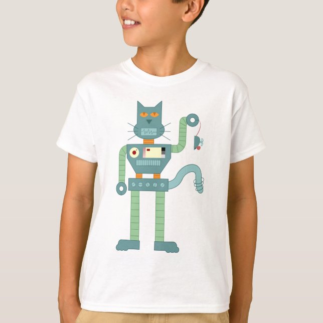 Roboter-Cat und Wind-Up-Maus T-Shirt (Vorderseite)