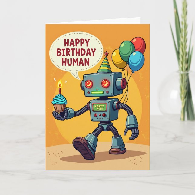 Roboter-Cupcake-Geburtstagskarte Karte (Vorderseite)