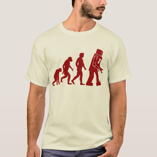 Roboter-Evolution des Mannes in Roboter T-Shirt (Vorderseite)