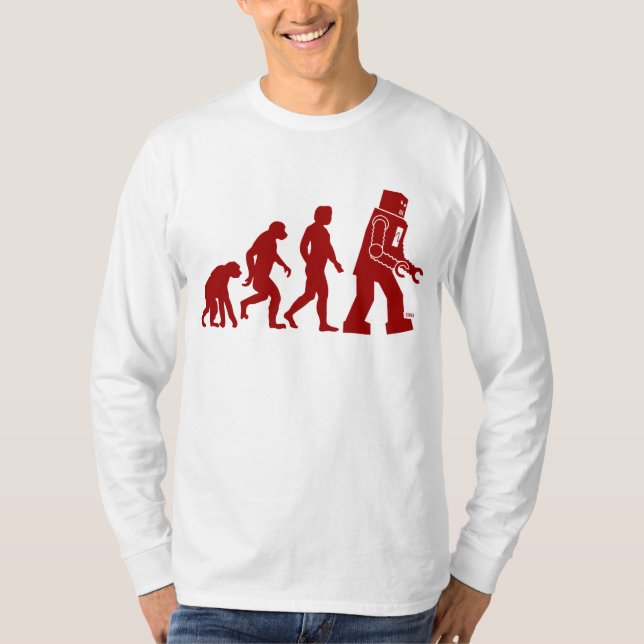Roboter-Evolution des Mannes in Roboter T-Shirt (Vorderseite)