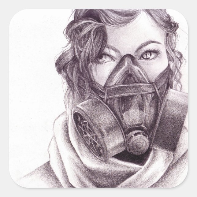 Roboter: Gasmasken-Aufkleber Quadratischer Aufkleber (Vorderseite)