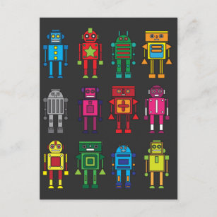 Roboter Geschenk Robotik Retro SpielSpaß Postkarte