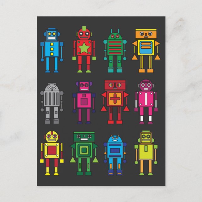 Roboter Geschenk Robotik Retro SpielSpaß Postkarte (Vorderseite)