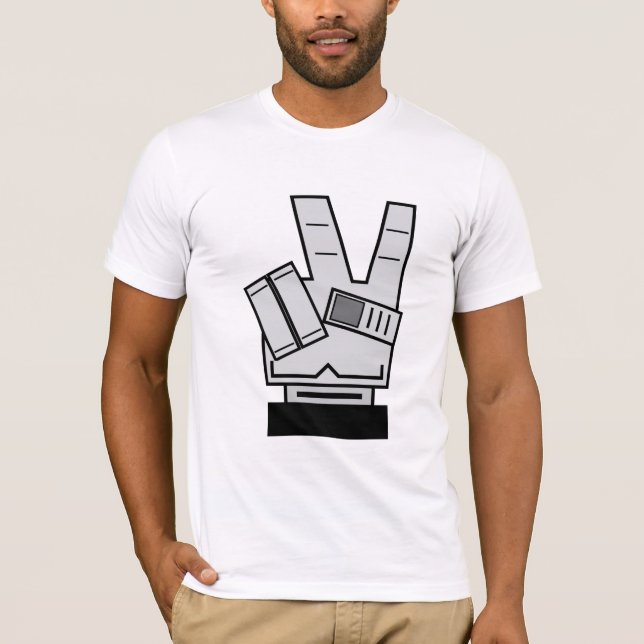 Roboter Hand zeigt den T - Shirt "Peace Sign" (Vorderseite)