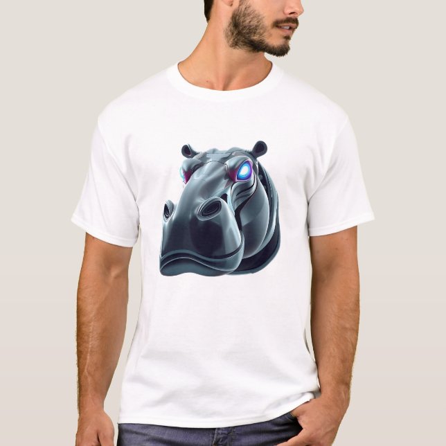 Roboter Hippo Face Art T-Shirt (Vorderseite)