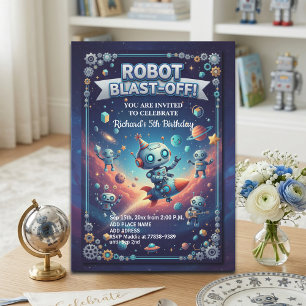Roboter im Weltraum 5. Geburtstagsfeier Einladung