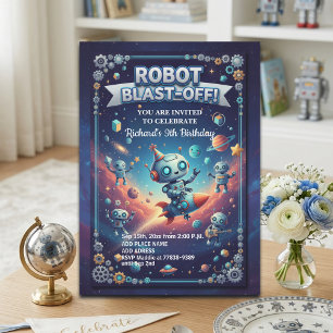 Roboter im Weltraum 9. Geburtstagsfeier Einladung