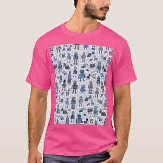 Roboter im Weltraum - blau und grau - Fun-Muster v T-Shirt