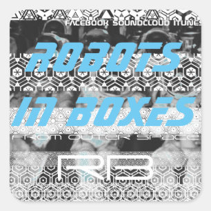 Roboter in den Kastenaufklebern Quadratischer Aufkleber