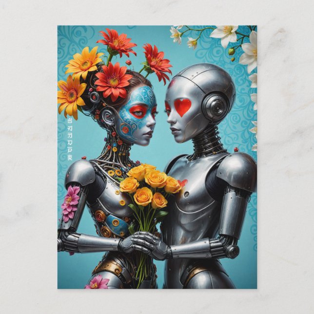 Roboter in der Liebe Postkarte (Vorderseite)