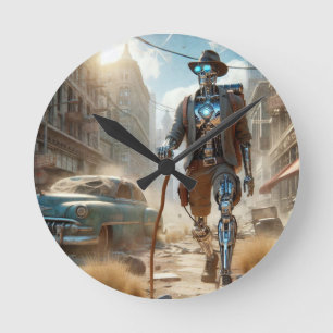 Roboter in Ghost Town Runde Wanduhr