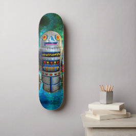 Roboter in Vintager Retro Blue Green Galaxy Cool N Skateboard