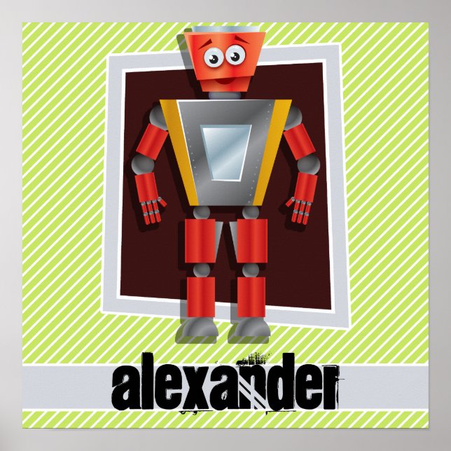 Roboter; Kalkgrün und Weiß Streifen Poster (Vorne)