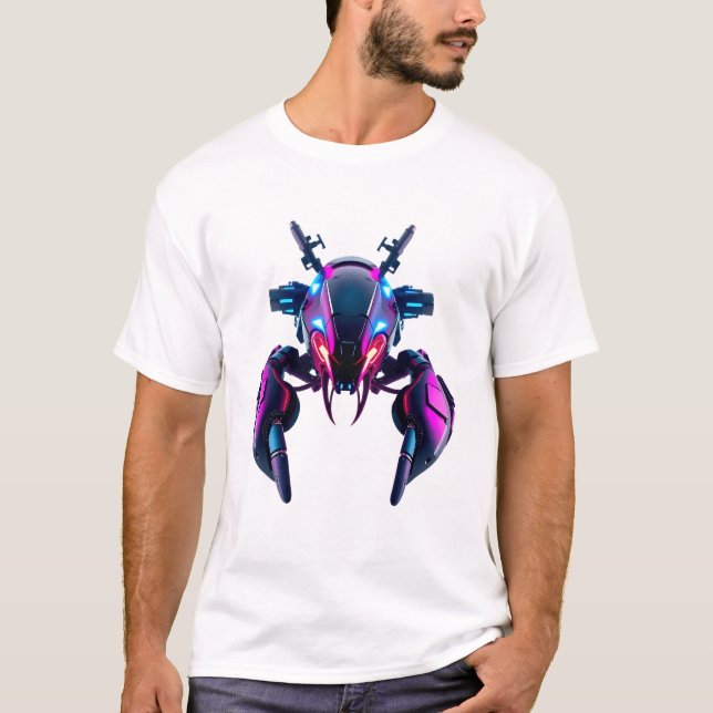 Roboter-Lobster-Gesicht Neon Art T-Shirt (Vorderseite)