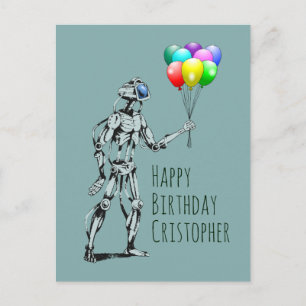 Roboter mit Ballons Geburtstagspostkarte Postkarte