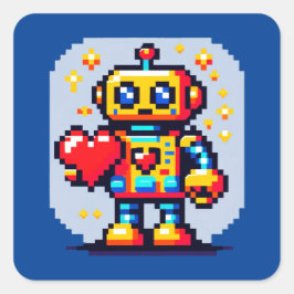 Roboter mit Herz - Niedliche Pixel Art SciFi Desig Quadratischer Aufkleber